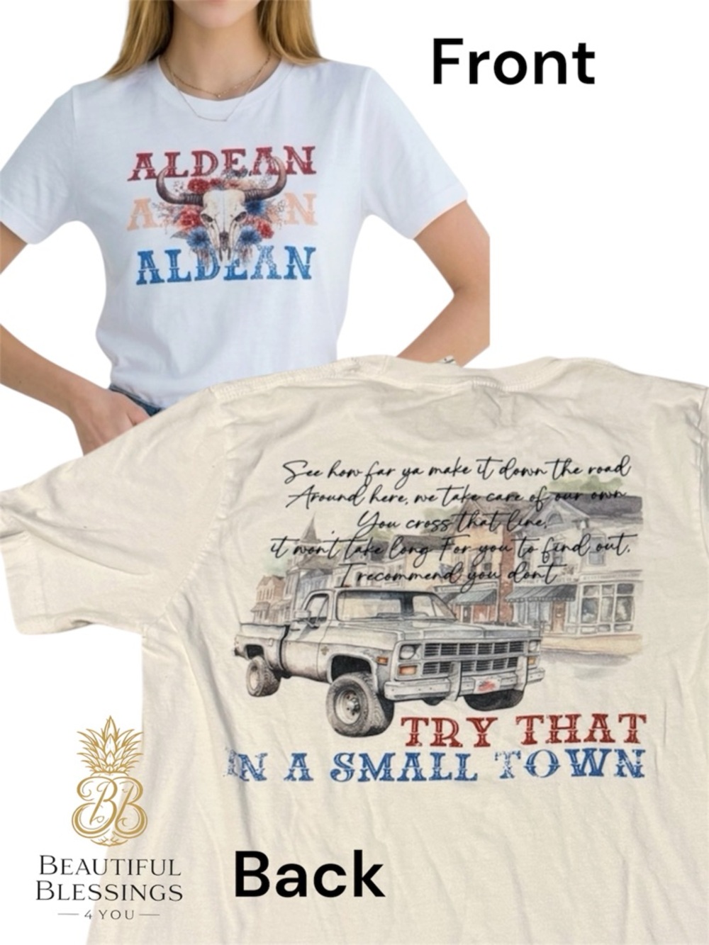 Aldean Graphic Tee - White with Red & Blue Print